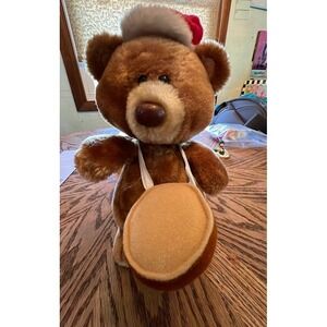 Vintage Plush Teddy Bear with Santa Hat
